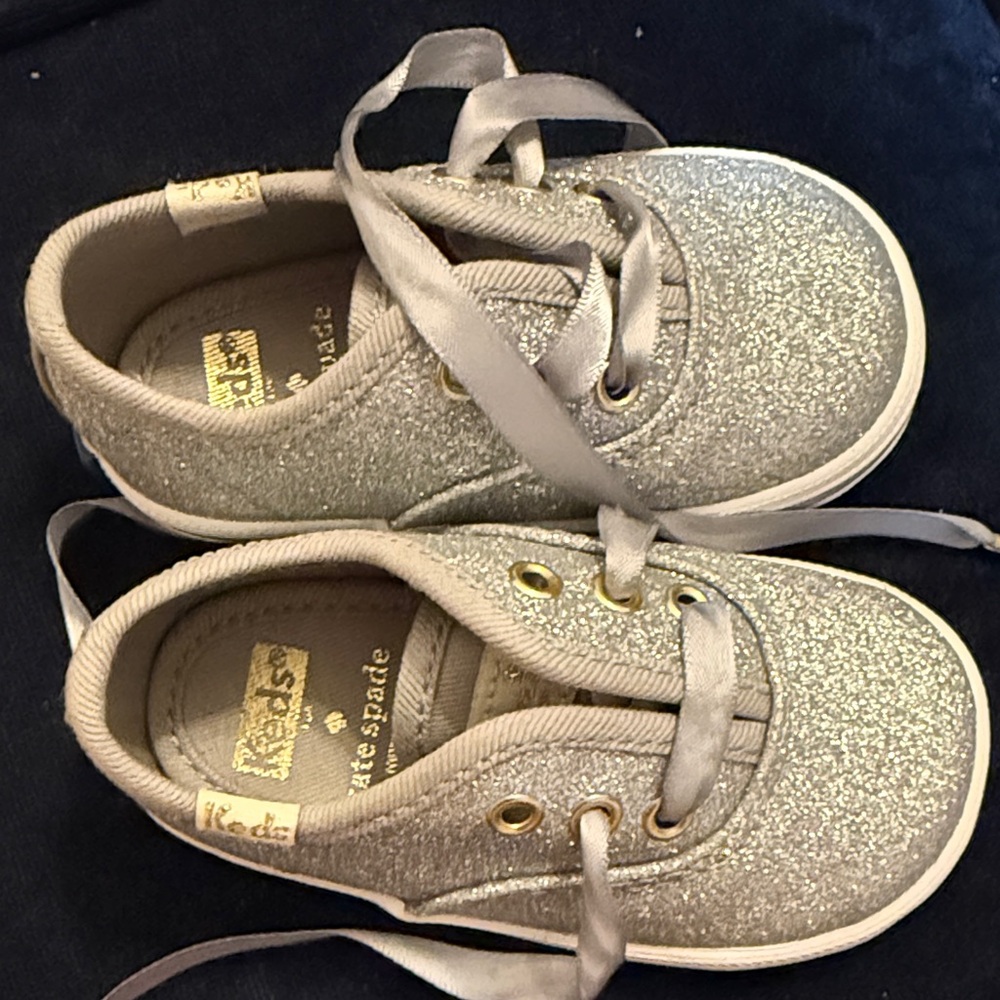 kate spade Girls' Silver Glitter Lace-Up Sneakers with Satin Laces